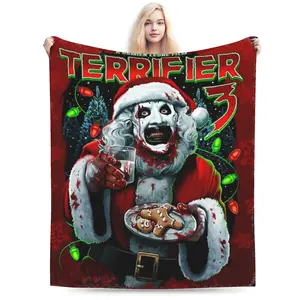 Aura Blankets Poster of Terrifier 3 Christmas Blanket Fleece Christmas Halloween Art The Clown Thin Throw Blankets for Sofa Outdoor Quilt