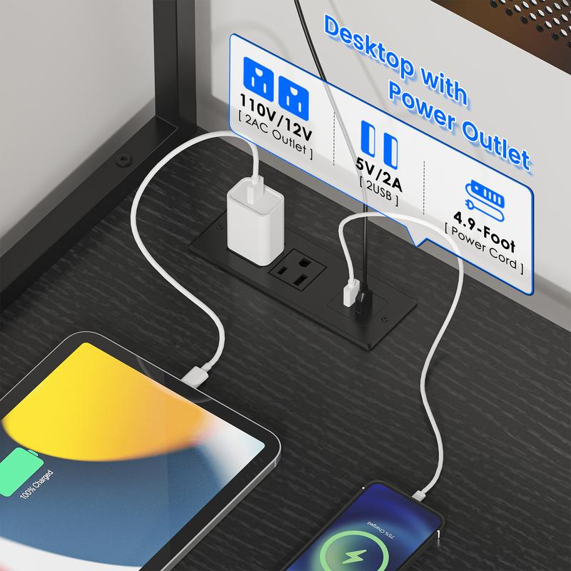 Kepptory L Shaped Gaming Desk, Home Office Computer Desk with Raised Display Stand, 2 Drawers and Glass Cabinets with LED Lights, Corner Desk with Storage Shelves, Power Outlet, Black