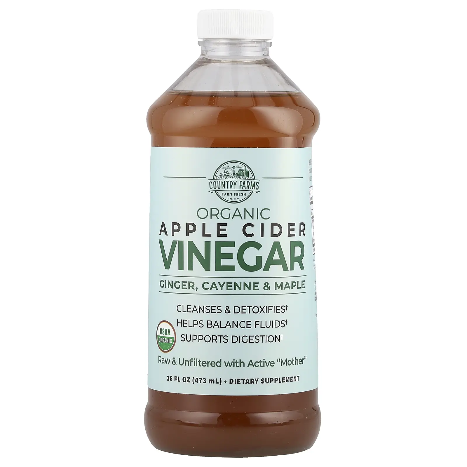 Country Farms Organic Apple Cider Vinegar with Ginger, Cayenne & Maple, 16 fl oz (473 ml)