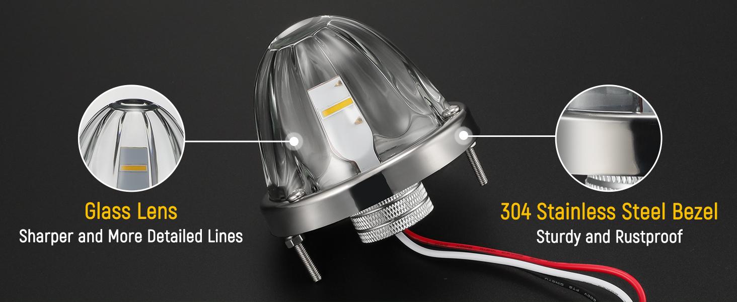 Partsam 2Pcs Glass Watermelon Lights Clear Lens Green LED Side Marker Turn Signal Lights for Kenworth Peterbilt Freightliner Trucks