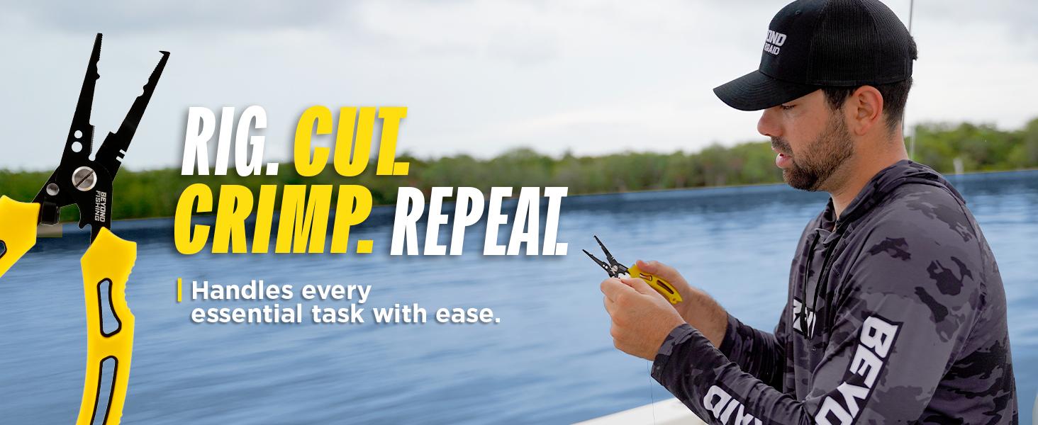 Beyond Fishing QuickRig 7 inch Fishing Pliers – Multifunction Stainless Steel Split Ring Pliers for Fishing with Line Cutter & Crimper – Corrosion Resistant & Spring Loaded Design