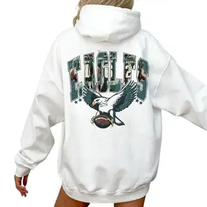 🥇Eagles Football Hoodie – Eagle Mascot & Letter Graphic, Cotton Blend Fleece Fabric Pullover Hoodie Unisex Casual Streetwear Fan Top, Gift For Him
