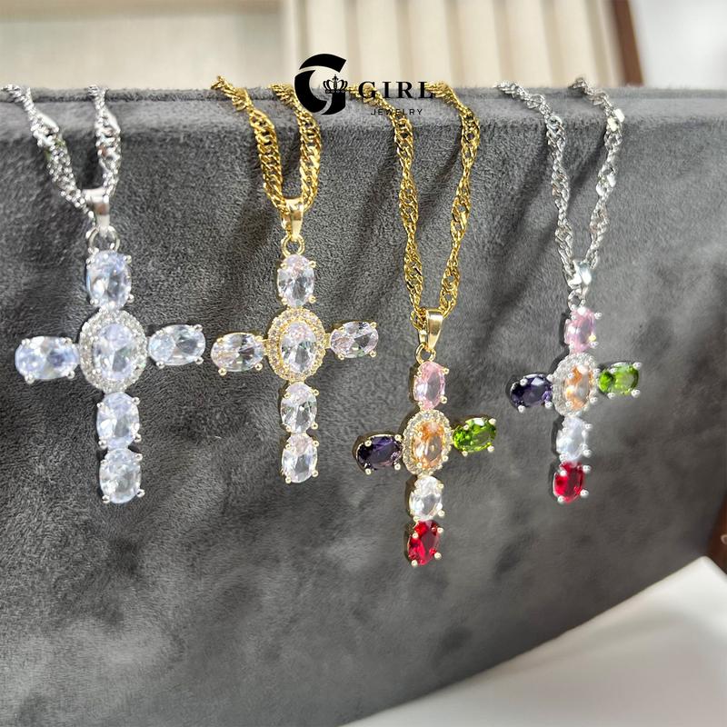 GGIRL 18K Gold Plated Dainty Cross Necklace for Women and man Cubic Zirconia Cross Necklace Faith Pendant Necklaces Trendy Stainless Steel Minimalist Fashion Jewelry Gift for Holiday Haul Christmas Birthdays Anniversaries