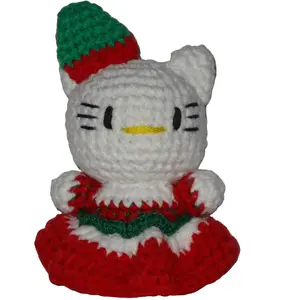 Handmade Crochet Festive Kitty Amigurumi Ornament Soft Huggable High-Quality Yarn Perfect Gift for Kitty Lovers - Ornaments, Decor
