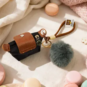 Cute Compact Women's Mini Wallet with Fluffy Pom Pom | Stylish Zipper Coin Purse with Detachable Wrist Strap | Perfect Gift for Teen Girls