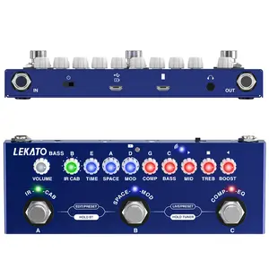 LEKATO Multi Effects Bass Pedal IR Loading Comp Chorus Phaser Delay Reverb AMP