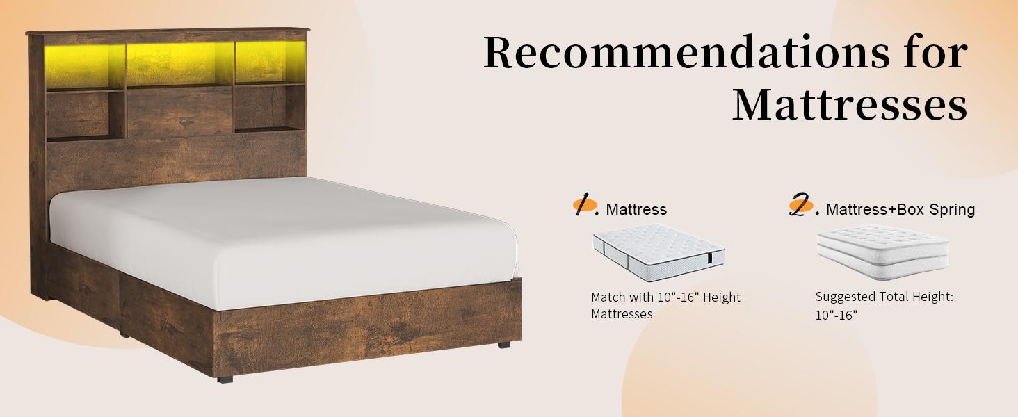 AMERLIFE Full/Queen/King Size Bed Frame with Storage Bookshelf Headboard, Industrial Wooden Bed Frame with Charging Station & 4 Drawers, No Box Spring Needed/Luxury Bedroom Furniture AMERLIFE Full/Queen/King Size Bed Frame with Storage Bookshelf Headboard, Industrial Wooden Bed Frame with Charging Station & 4 Drawers, No Box Spring Needed/Luxury Bedroom Furniture