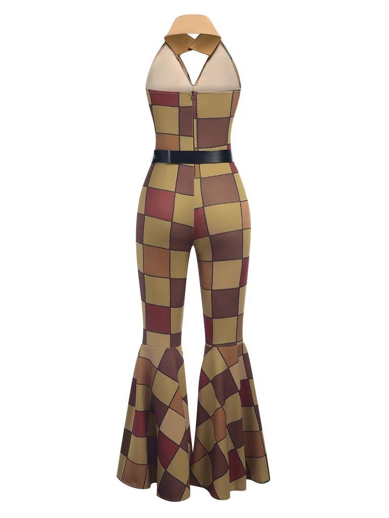 1970S GEOMETRIC PATTERN PATCHWORK HALTER JUMPSUIT Womenswear Overalls