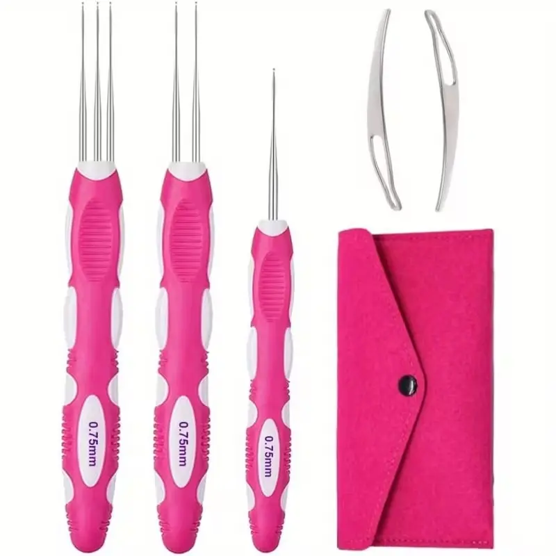 3pcs 0.75mm Crochet Hooks, with Ergonomic Handle, Dreadlocks Crochet Hair Set, Braid Hair Locking Tool, with a Storage Bag, Including 1 Hook, 2 Hooks, 3 Hooks, and 2 Latch Hooks, Gift for Christmas, Halloween Party