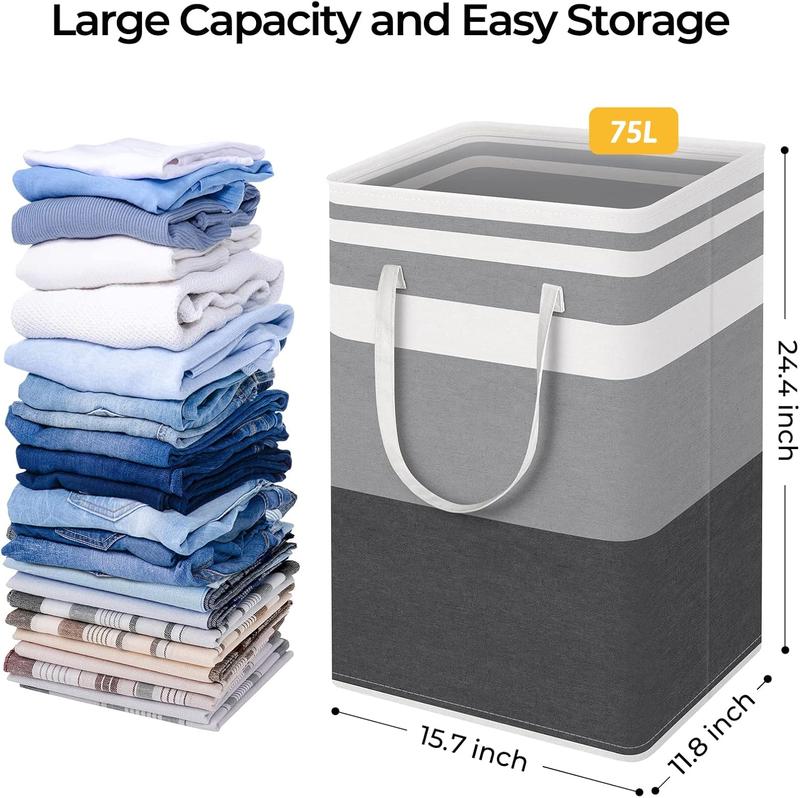 2 Pack Large Laundry Baskets, Waterproof, Freestanding Laundry Hampers, Collapsible Clothes Hamper with Reinforced Handles in Laundry Room, College Dorm, Bathroom, Bedroom (Grey, 75Lx2) 2 Pack Large Laundry Baskets, Waterproof, Freestanding Laundry Hampers, Collapsible Clothes Hamper with Reinforced Handles in Laundry Room, College Dorm, Bathroom, Bedroom (Grey, 75Lx2)
