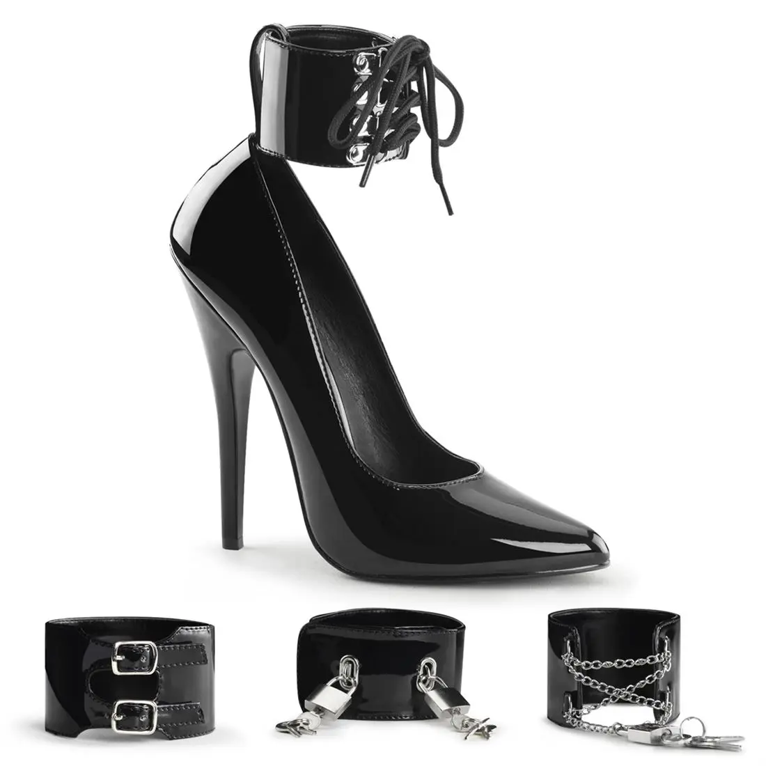 Women's Classy Pumps, Stylish Patent Stiletto High Heels with 5.5 Inch Heel and Interchangeable Ankle Cuffs, Domina-434