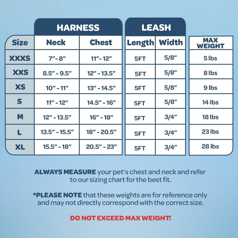 Step-in Air Harness & Leash Set - Review Size Chart