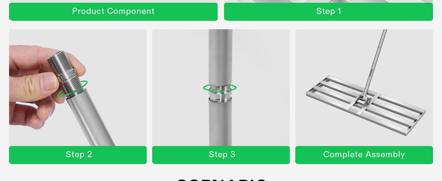 VIVOSUN 30" Lawn Leveling Rake, 30" x 10" x 78" Heavy-Duty Stainless Steel Lawn Leveler with 7FT Adjuatble Long Handle for High Effect, Metal Levelawn for Smooth Soil, Rustproof Rakes for Garden Yard