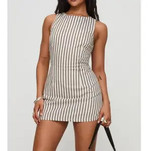 2025 Brown Striped summer dress – Women’s Flowy Summer dress |     Breathable One-Piece |     Casual Dress Alternative Fabric Womenswear