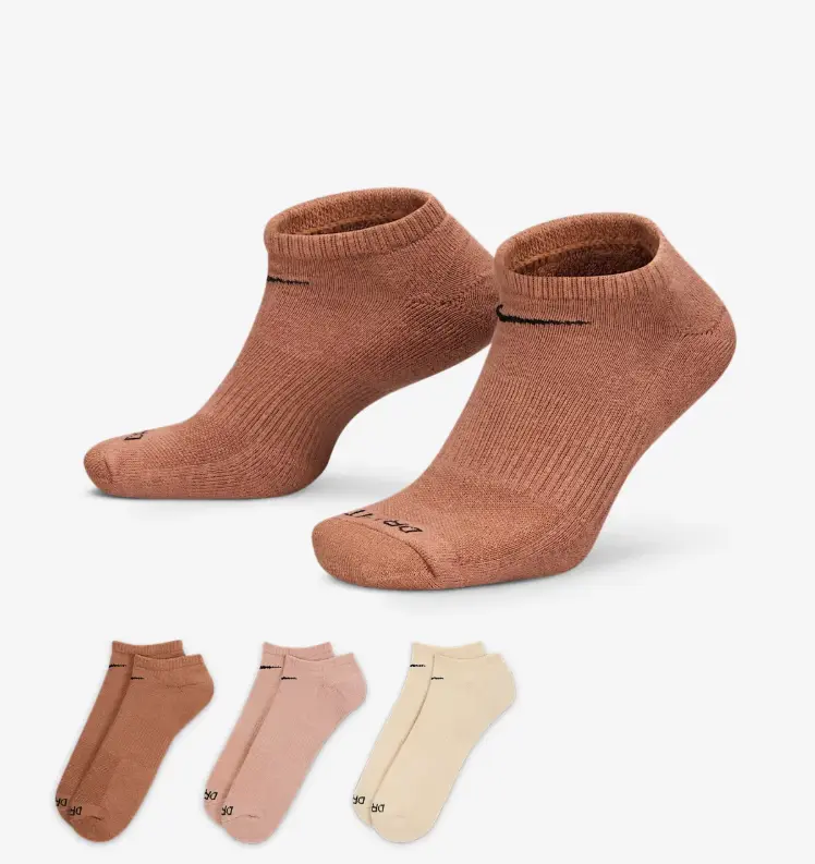 NIKE Everyday Plus Cushioned No-Show Ankle Socks, 3 Pack, Neutral, Large