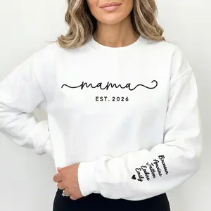 Personalized Embroidered Mama Sweatshirt with Kids Names on Sleeve, Custom Mother’s Day Gift for Mom