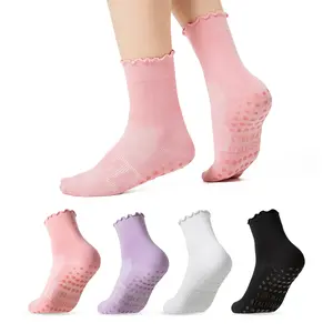 4 Pairs CoolMate Pilates Socks with Grips for Women, Yoga Socks, Crew Non Slip Women for Barre, Pilates Gifts