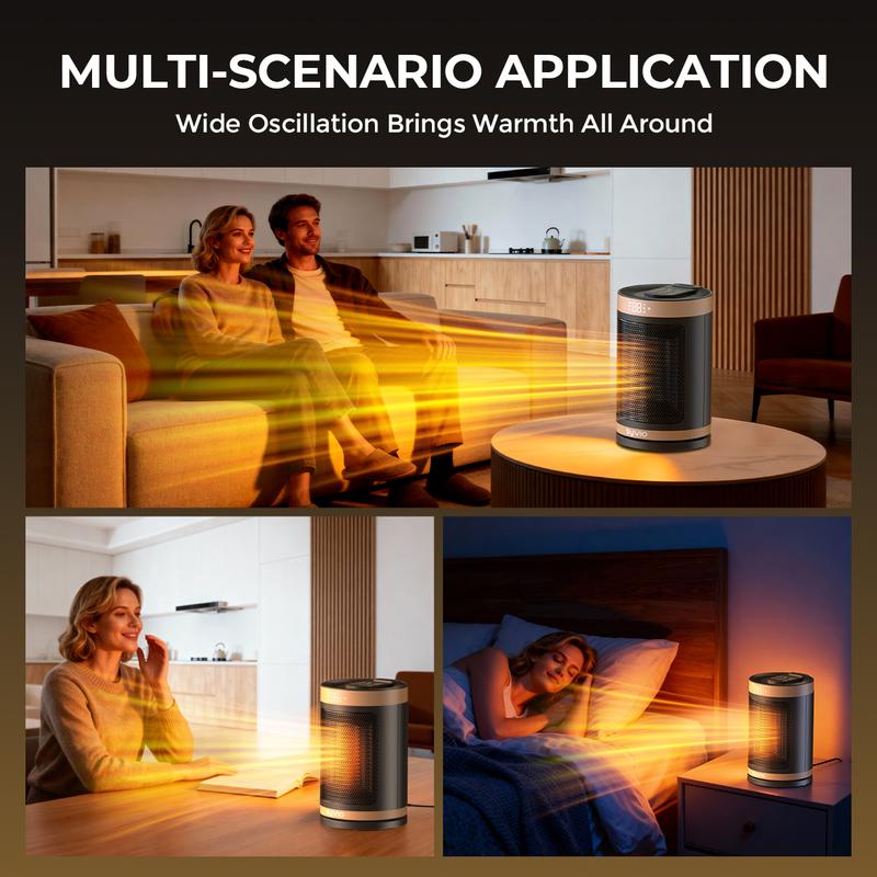 Syvio Indoor Small Portable Electric Heater with Thermostat Remote Control 70° Oscillation 12-Hour Timer 5 Modes 1500W 120V PTC Ceramic Fast Safe Heating