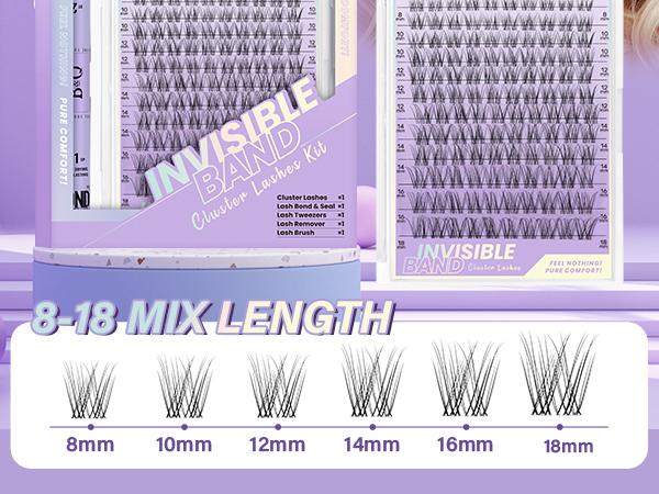 Flora Kit l B&Q Ultra-Thin Invisible Band Natural Look Cluster,featherlight and wispy Eyelashs for DIY Extensions at Home,C Curl 8-18mix Lightweight Vacation Fake Lash Makeup Cosmetic Feb Stockup