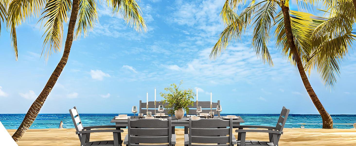 Gizoon 7 Piece HIPS Patio Furniture Set, Dining Table and Chairs for 6, Outdoor Dining Table Sets with Umbrella Hole, Patio Dining Set for Garden, Backyard, Lawn, Grey Gizoon 7 Piece HIPS Patio Furniture Set, Dining Table and Chairs for 6, Outdoor Dining Table Sets with Umbrella Hole, Patio Dining Set for Garden, Backyard, Lawn, Grey