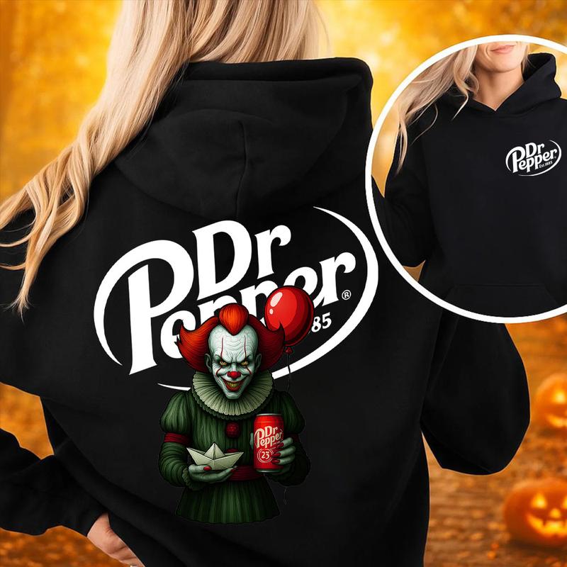 Spooky  Horror Halloween Double Sided Unisex Hoodie ,Halloween Hoodie - Casual Top with Graphic Design, Available in Various Colors - Menswear, Tops Unisex Womenswear Cotton Fabric