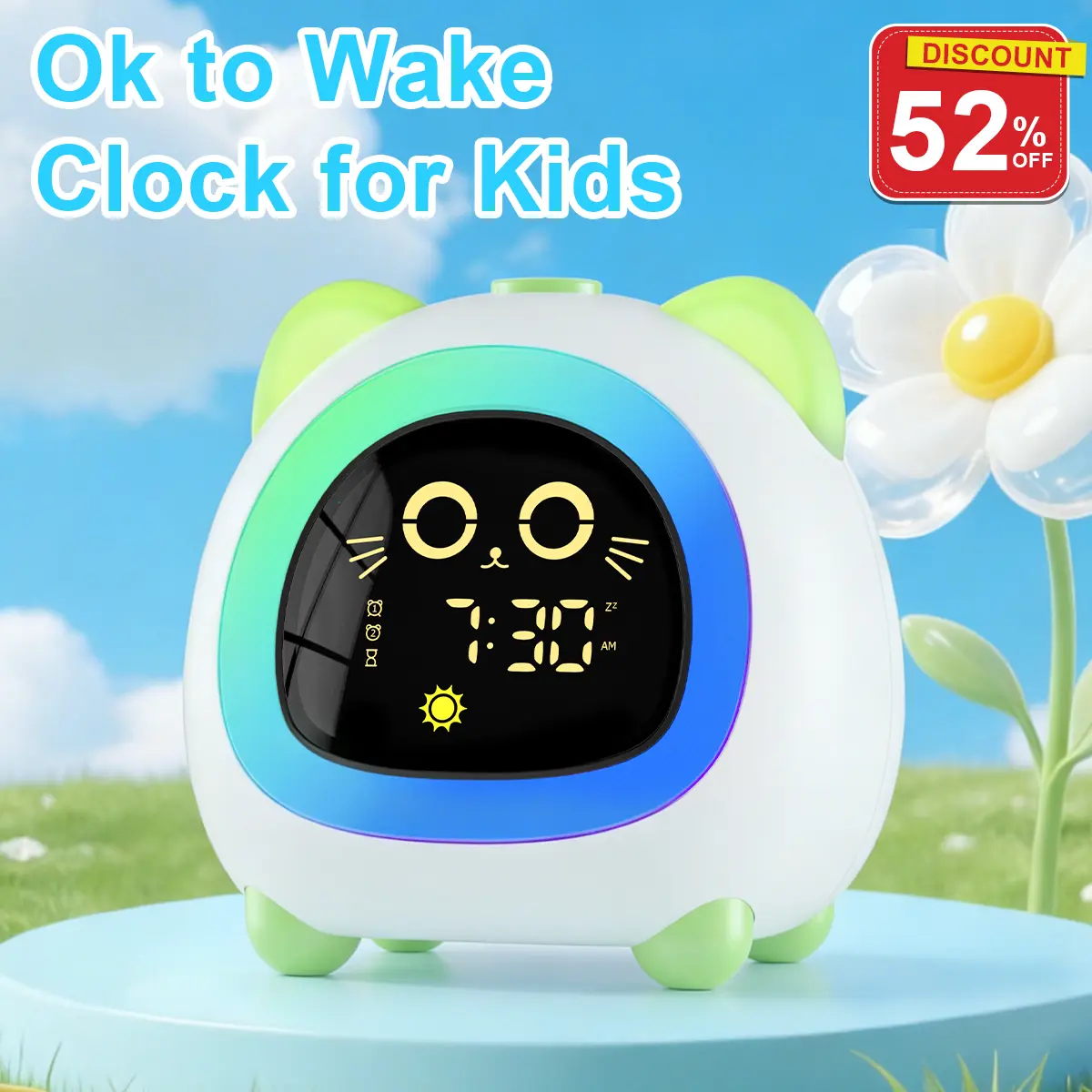 Green Cartoon Creative Digital Clock Set with Cartoon Characters for Boys - Dual Alarm, Adjustable Intensity, Auto Power-Off Timer, Sleep Training Night Light, Room Decor Sleep Aid, Ensures Kids Don’t Oversleep, Keeps Kids On Track, Bedroom Home Decor