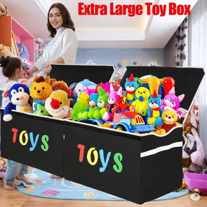 64gal Extra Large Toy Box with Lids - Sturdy Collapsible Kids Storage Organizer Big Bin Chest Basket with Dividers for Boys Girls, Bedroom, Nursery, Living Room, Playroom Organization