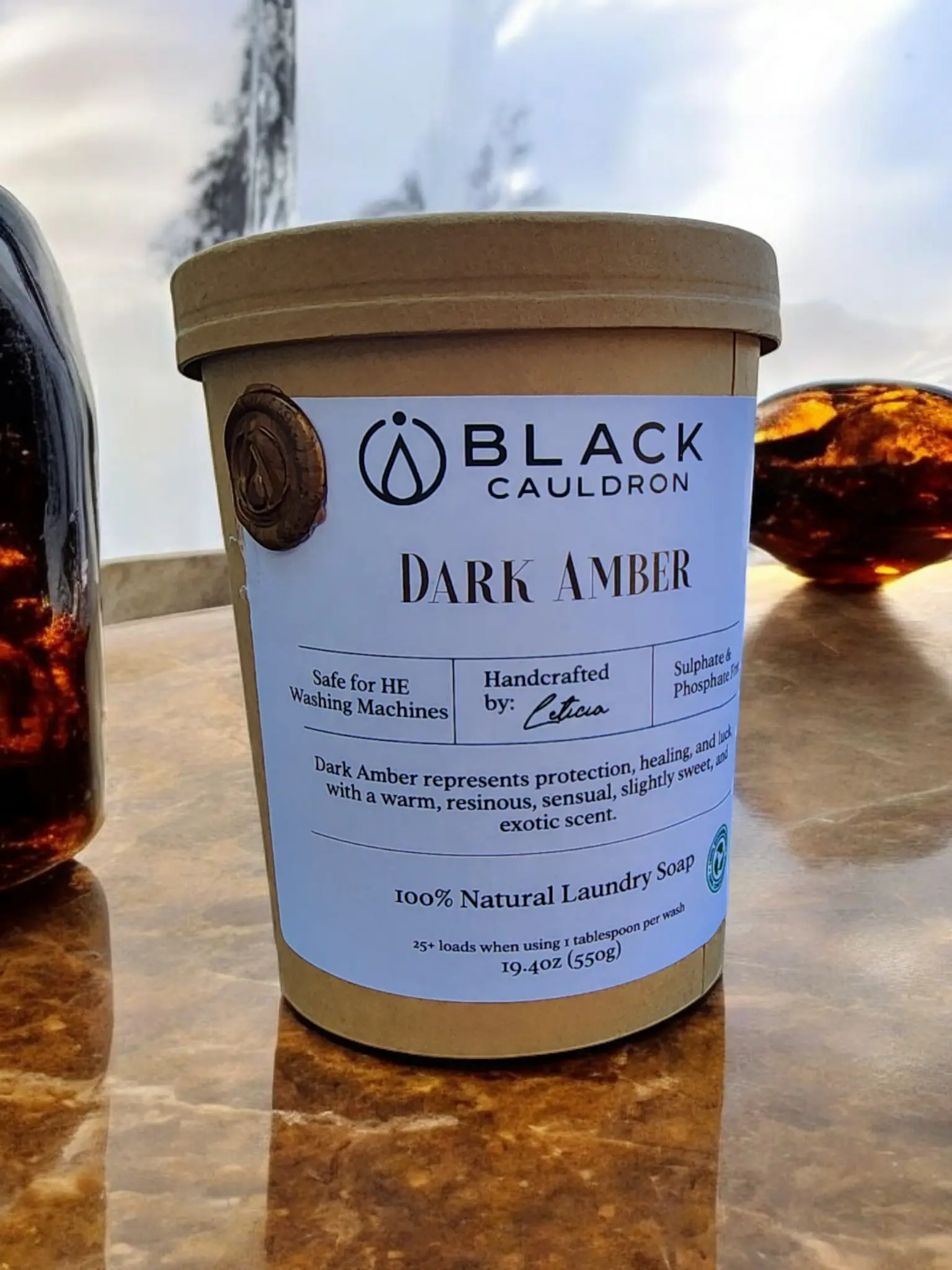 Dark Amber Laundry Soap Powder 19.4oz - fully compostable packaging!!