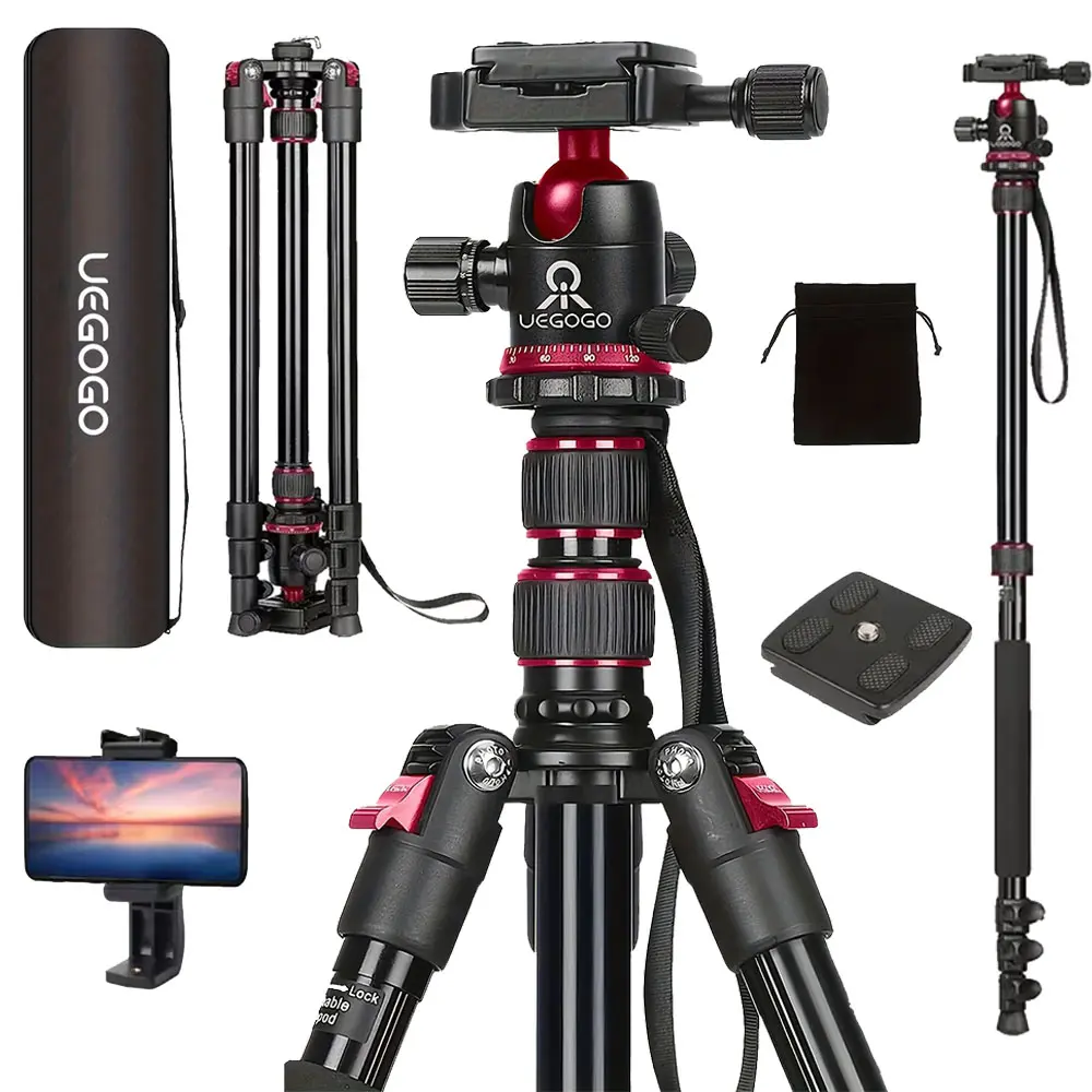 85" Heavy Duty Camera Tripod 216cm - 22Lbs/10KG Max Load, Metal Fluid Ball Head & Detachable Monopod, Flip Lock Design for Overhead/Outdoor/Studio Shooting, Compatible with DSLR Camcorders Spotting Scopes#SummerWins#BackToSchoolDeal, Video Recording Equip