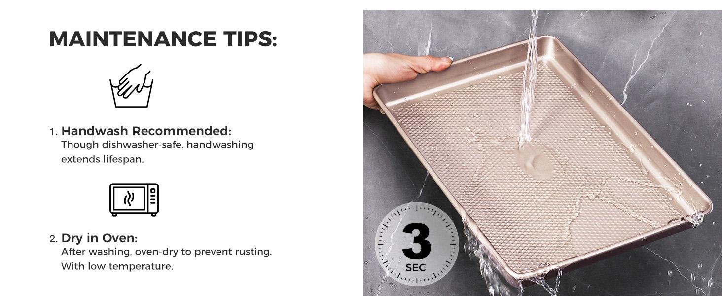 [BF&CM]HONGBAKE Diamond-Texture Baking Sheet Pan Set, Non-Stick Cookie Sheets, Teflon-Free Heavy Duty Bakeware - 3 Sizes, Baker, Pink Kitchenware Cooking