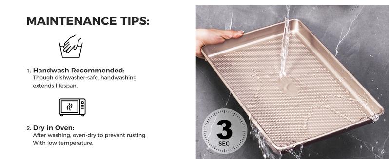 [BF&CM]HONGBAKE Diamond-Texture Baking Sheet Pan Set, Non-Stick Cookie Sheets, Teflon-Free Heavy Duty Bakeware - 3 Sizes, Baker, Pink Kitchenware Cooking