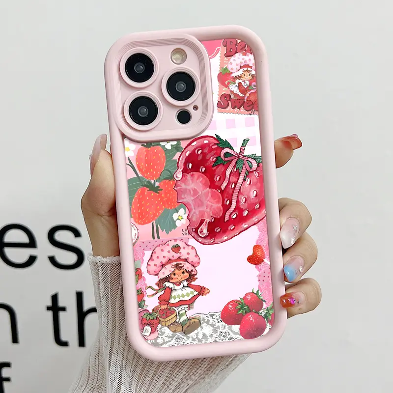 Strawberry Shortcake Pattern Phone Case, Soft Silicone, Fully Protected and Shockproof For iPhone 17 16 15 Pro Max 14 13 12 11 X Plus Air 17E Pink Girl Mini