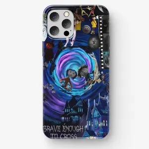 Movie Collage Gothic Phone Case, Portal Scene & Button-Eyed Fantasy Art Tough Case for iPhone, Drip Case