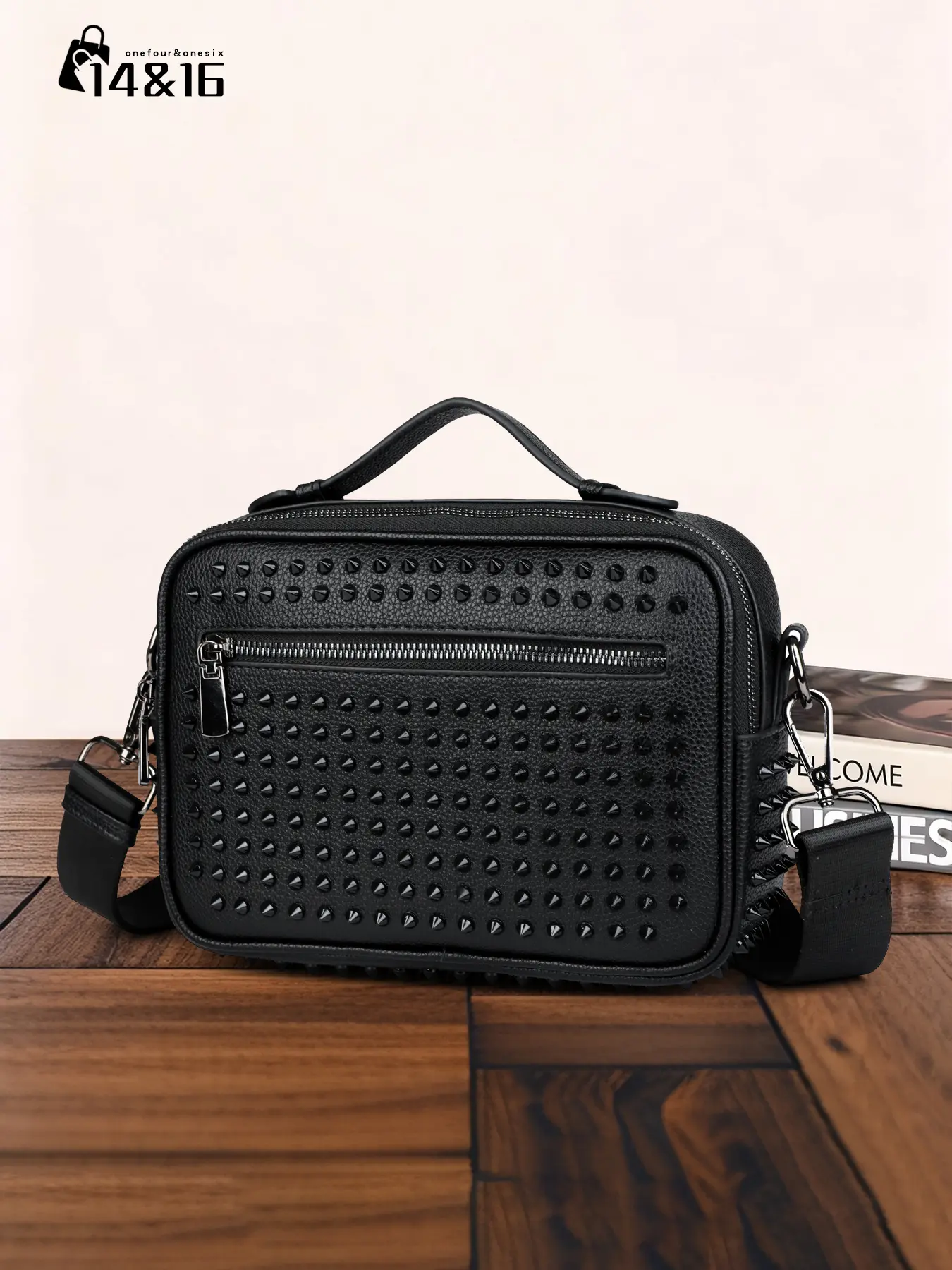 Men's Fashion Rivets Crossbody Bag, Casual Single Shoulder Bag, One Shoulder Bag, Rivet Design, Lightweight and Portable, Large Capacity, All Seasons, Casual Messenger Bags