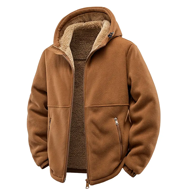 Men's Colorblock Fuzzy Pullover Hoodie Coat - Thick Warm Fleece Top with Zipper Pockets, Standard Sizes M/L, for Outdoor Activities, Tops
