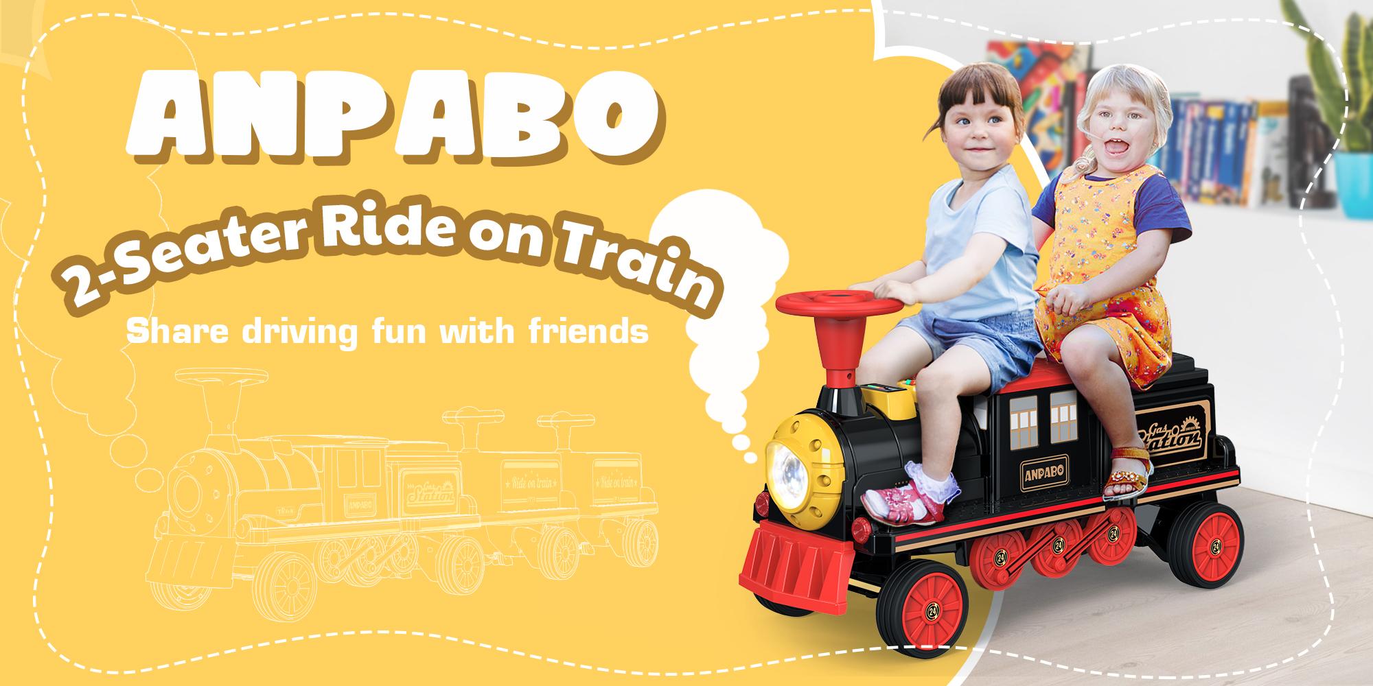 ANPABO 12V 2-Seater Trackless Ride-On Train, Electric Toy Car for Kids 3+, Adjustable Seat, Storage, Headlights, Whistle & Music (Carriage Optional) – The Magical Christmas Gift Every Kid Dreams Of! ANPABO 12V 2-Seater Trackless Ride-On Train, Electric Toy Car for Kids 3+, Adjustable Seat, Storage, Headlights, Whistle & Music (Carriage Optional) – The Magical Christmas Gift Every Kid Dreams Of!
