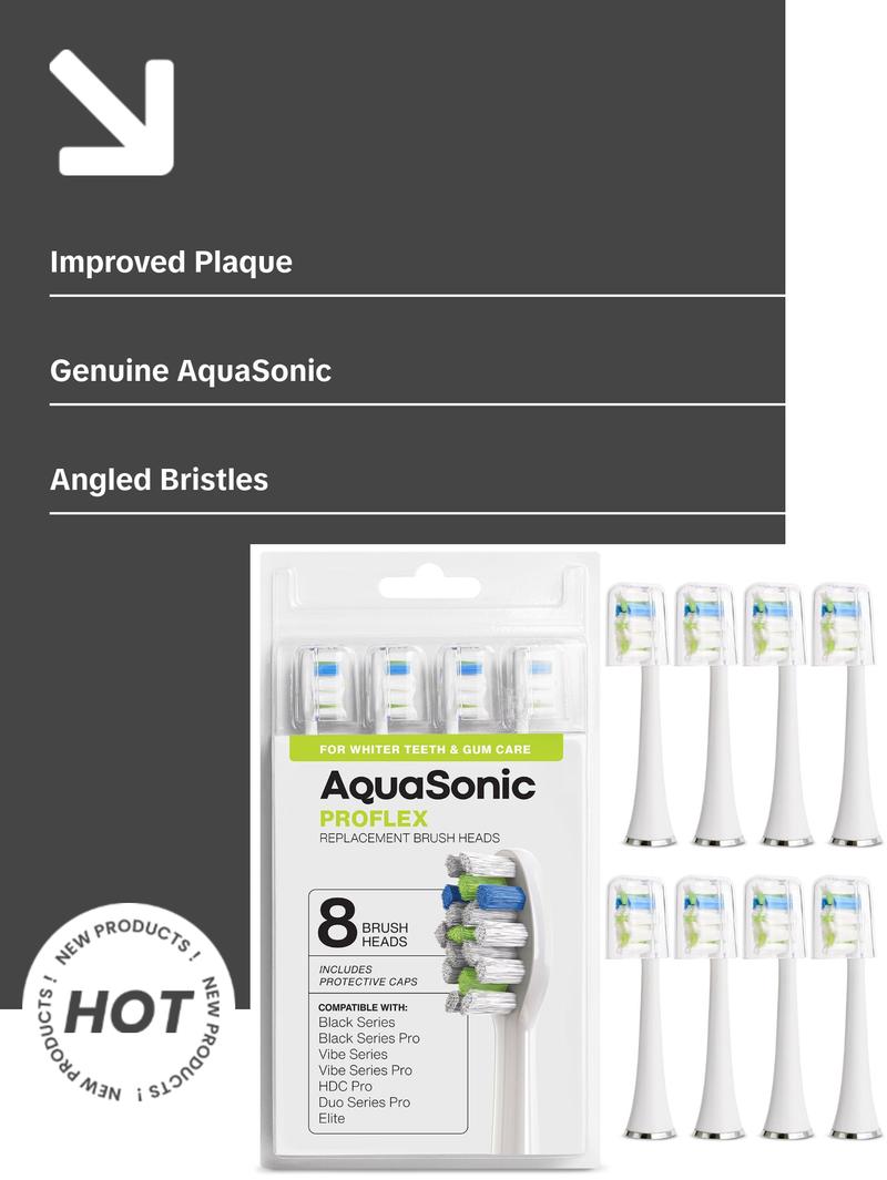 AquaSonic ProFlex Replacement Brush Heads for Electric Toothbrush - Whitening