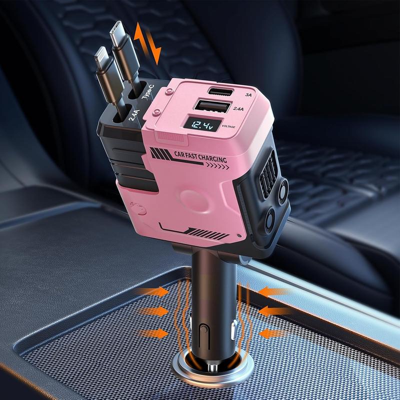 【New Airfreshener Starlight In Car Roof】5 in 1 Car Charger, Car Air Freshener with High Speed USB C Adapter with Lightning Cable & Charge Port for iPhone & Android Phone, Retractable Car Charger, Comes with 3 Bottles of Fragrance, Car Accessories