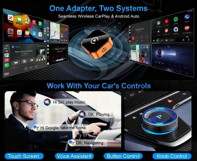 【YURNLV】2026 New Wireless CarPlay Adapter - Fast No-Delay Connection | For iPhone & Android, Hands-Free Calling Supported