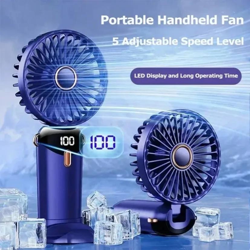 USB Rechargeable Handheld Portable Fan with Phone Holder for iPhone Android Mobile Phone, Cooling Fan with Digital Display, Portable Mini Fan, 90 °   Ajustable Handheld Fan for Outdoor Sports