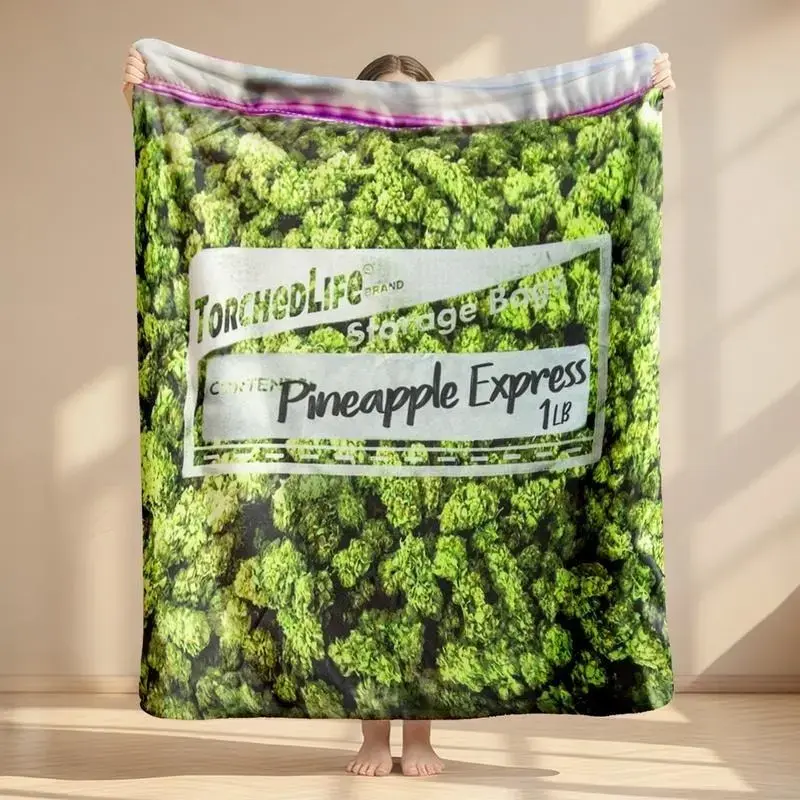 Premium Hemp Leaf Printed Polyester Flannel Throw Blanket - Traditional Flat Weave, Soft Fun Design, Gentle Lightweight Plush Fabric, Portable Cushion for Home Sofa - Ideal Birthday Gift, Room Decor, House Decor, One-Piece