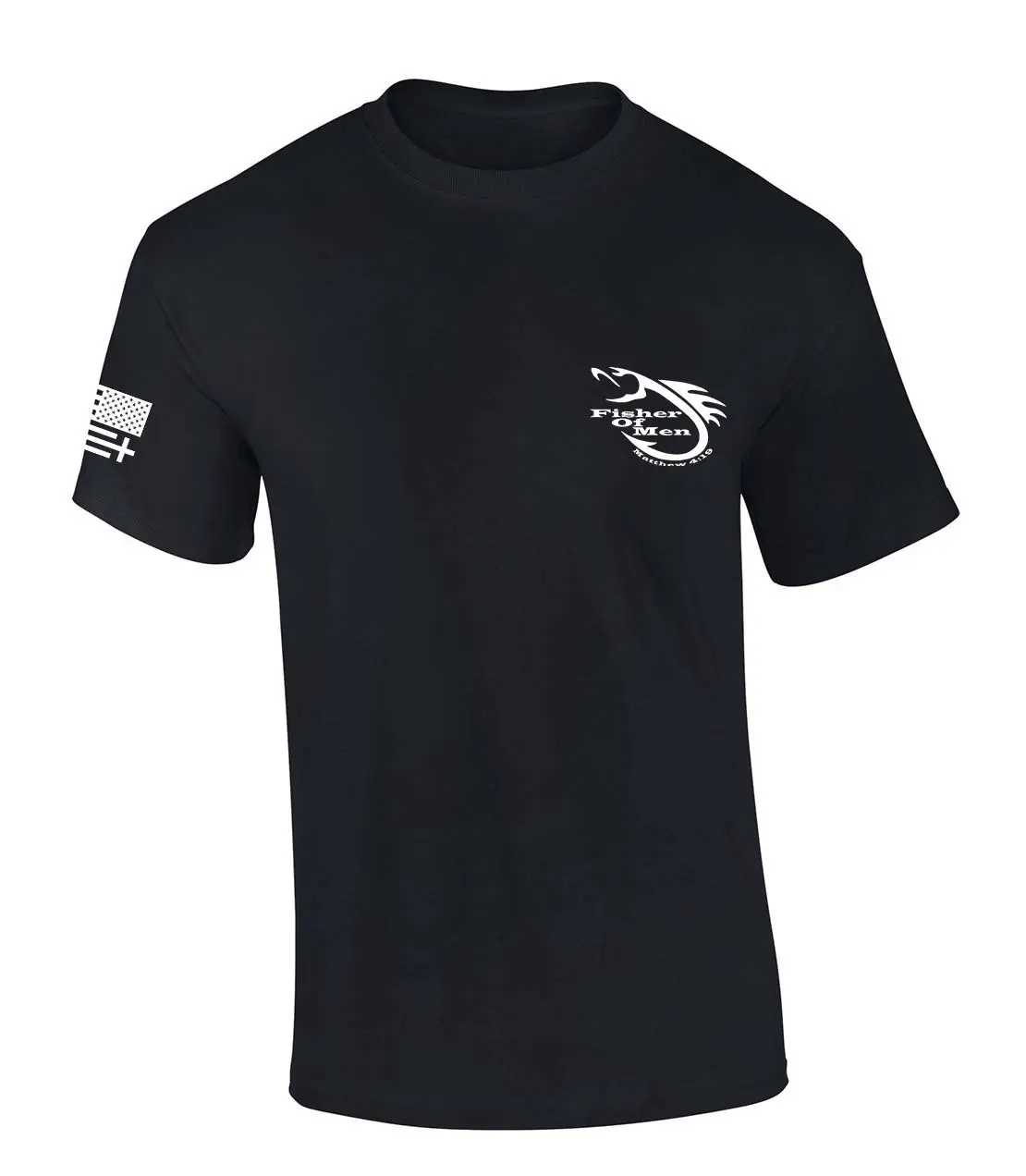 TRENZ SHIRT COMPANY Men's Fisher of Men Christian Graphic T-Shirt, Round Neck Cotton Tee with Patriotic American Flag Sleeve, Tshirt, Shortsleeve, Breathable Fabric, Cotton Blend, Flag Print