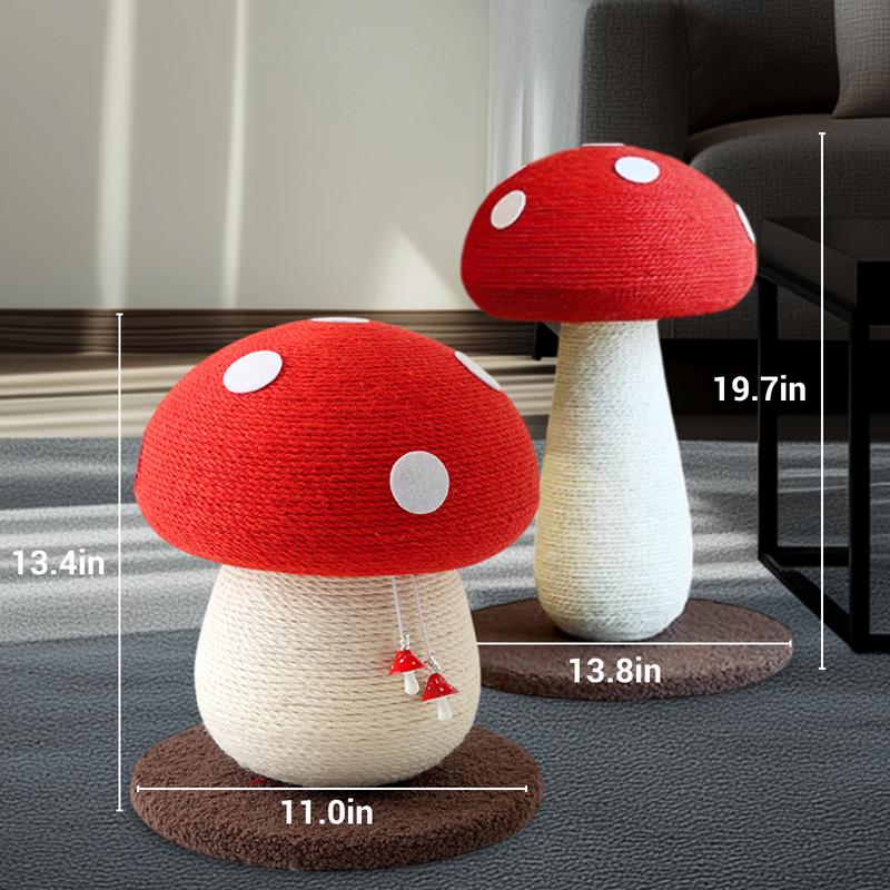 Happy & Polly Mushroom Sisal Cat Scratching Post , Handmade Natural Durable Sisal Rope, Red Interactive Cat Scratching Board for All Kinds of Cats