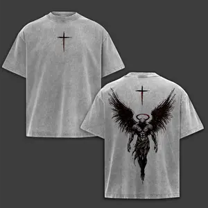 Dark Angel & Cross Vintage Wash Tee – Vintage Washed Heavyweight Christian Streetwear Pump Cover | Kingdom of Heaven Gospel Apparel for Lent & Ash Wednesday
