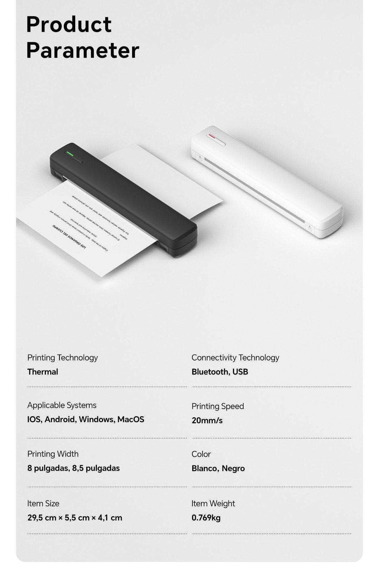 Portable Thermal Printer D810 - Wireless A4 Printer for Office School Travel Home Tattoo Scenarios Ideal Gift