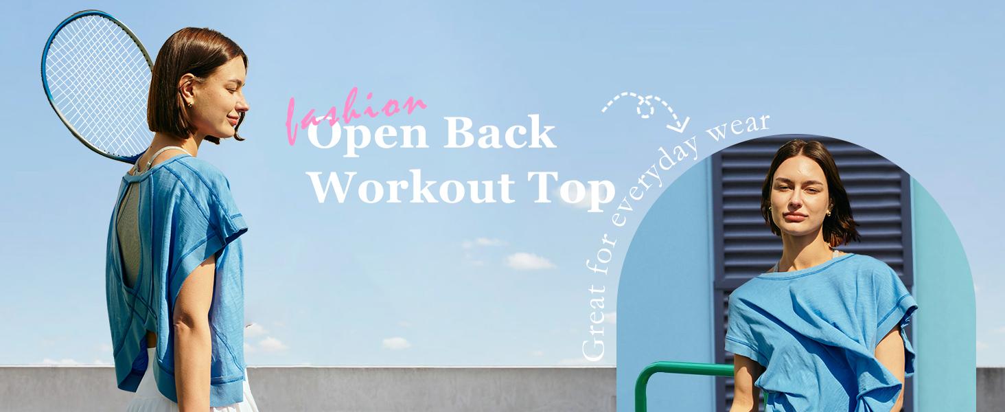 Ommig Womens Open Back Workout Top Oversized Workout T Shirts Backless Athletic Shirt Short Sleeve Baby Tee Ommig Womens Open Back Workout Top Oversized Workout T Shirts Backless Athletic Shirt Short Sleeve Baby Tee