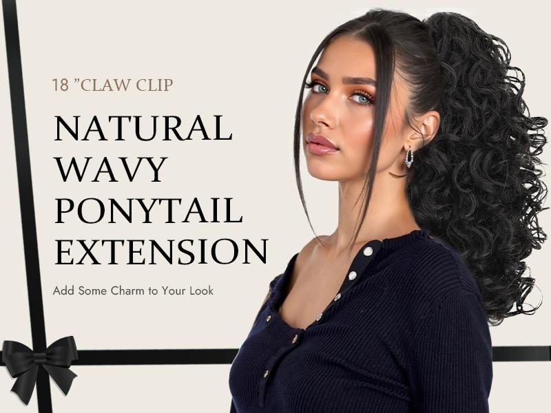 Kookastyle ponytail extension 18inch Claw Clip in Ponytail Extension Short Curly Wavy Ponytail Hair Extension Jaw Clip on Pony Tails Hairpiece for Women