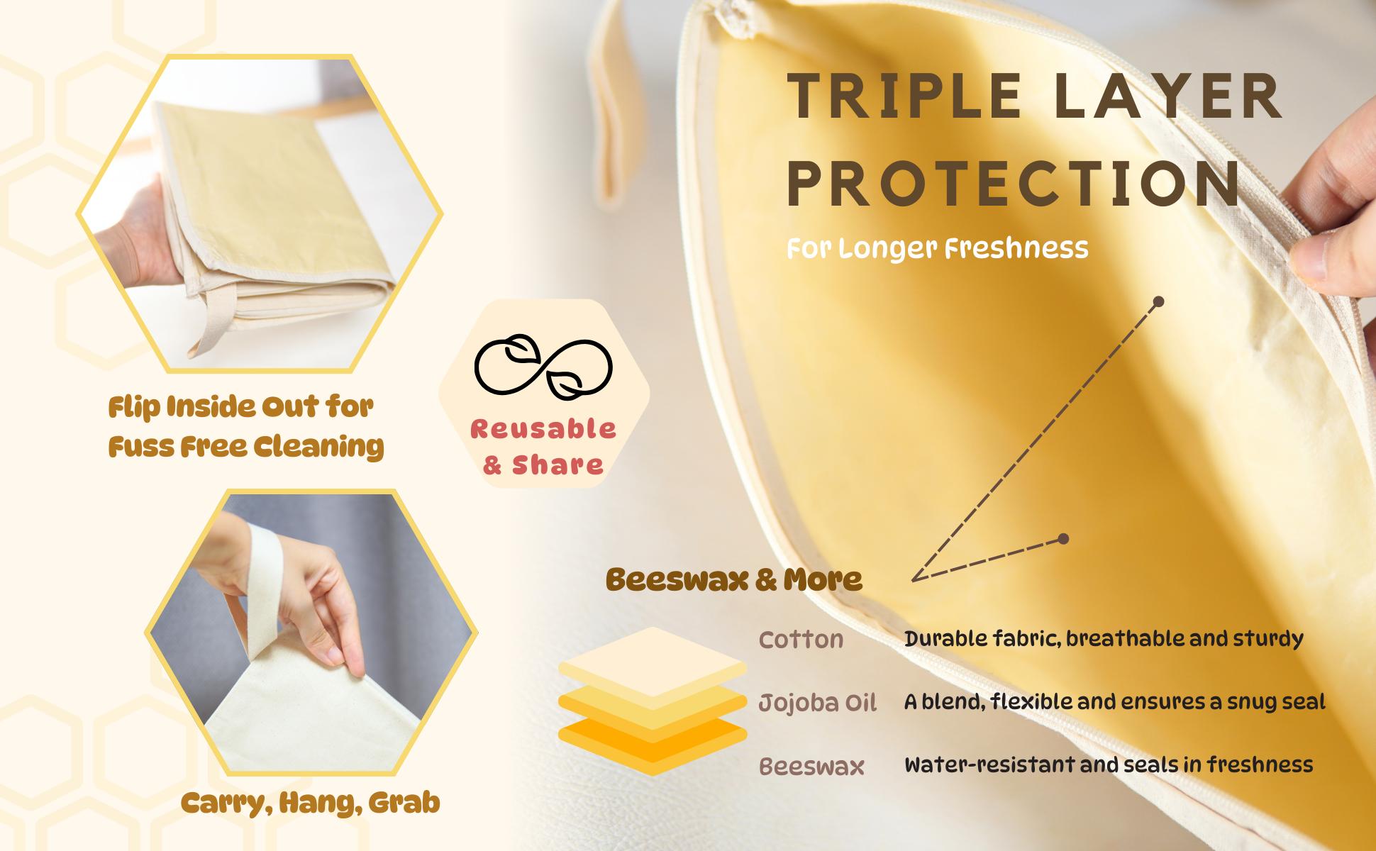 Wide Zipper Access Cotton & Beeswax Bread Bags for Sourdough (2 Pack) | Reusable Bread Bags for Homemade Bread | Cotton Beeswax Bags for Bread | XL Sourdough Storage | Beeswax Bags for Homemade Bread