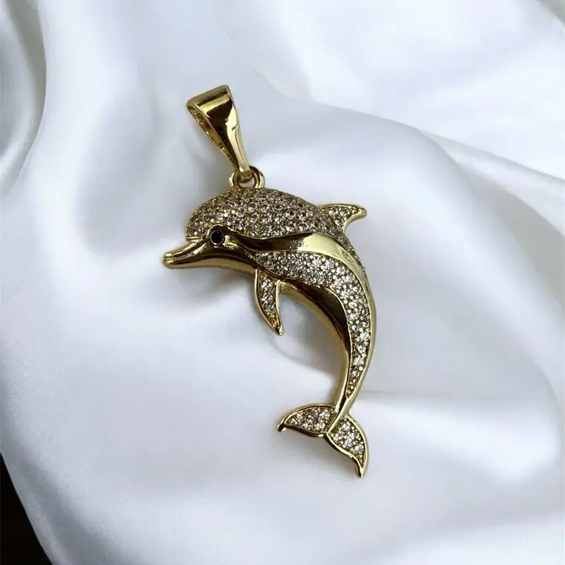 14k Gold-Plated Dolphin Animal Pendant for Chains - Simple, Small, Unisex Wear Daily Everyday Fashion Charm Necklace Gift