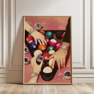Retro Billiards Disco Ball Poster, Glam Game Room Wall Art, Vintage Pool Table Decor